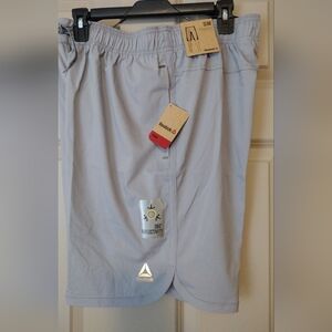 Reebok Men's Light Grey Athletic Shorts with Reflective Logo